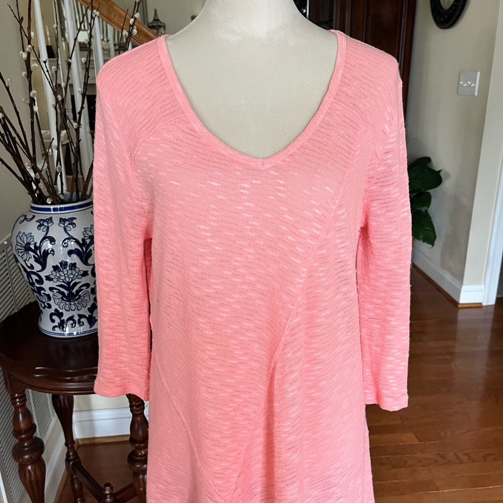 DKNY lightweight V-neck sweater in peach color